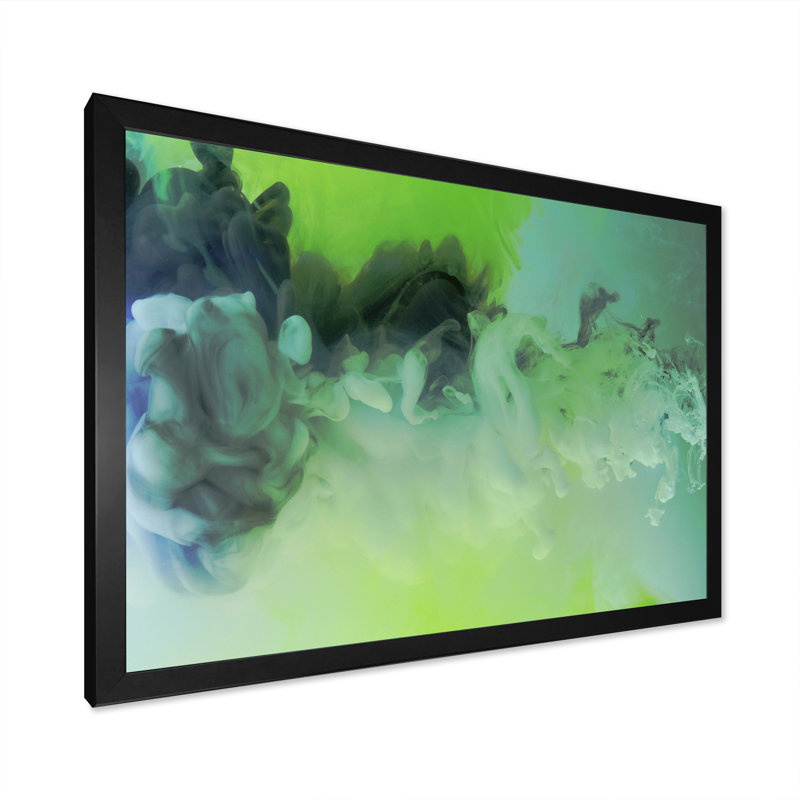 Nuances de vert liquide II - peinture sur toile, H 34 po x l 44 po x P 1,5 po, Cadre noir