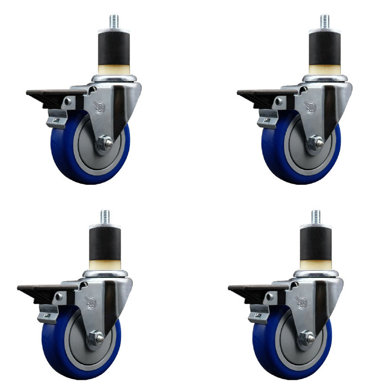 Ensemble de roulettes extensibles en poly pivotant avec frein SCC PLB 4 po x 1-7 / 8 po, Noir