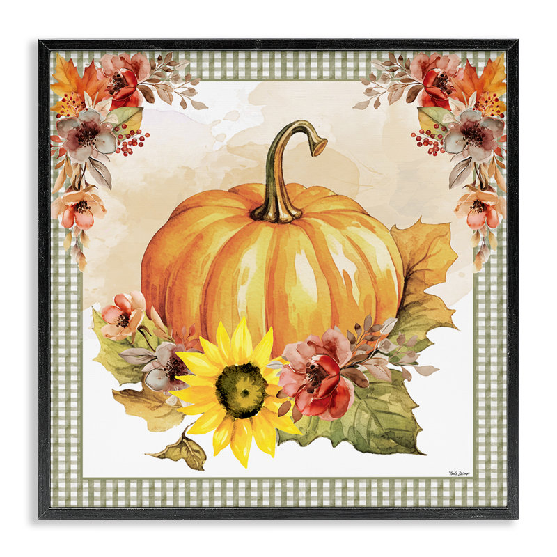 «Pumpkin with Flower Accent», estampe numérique par Nicole DeCamp, Giclée encadrée noir minuit, H 24 po x l 24 po