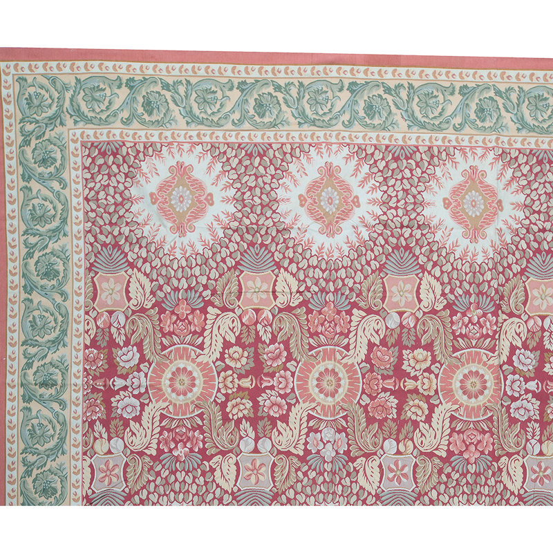 Hand-Knotted High-Quality Rust and Green Area Rug