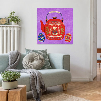 Théière et œufs Folk Art