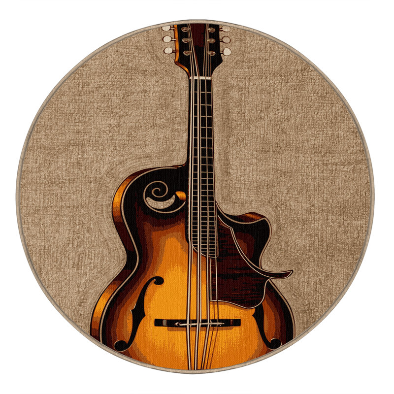 Washable Mandolin Music Area Rug, Round 4'