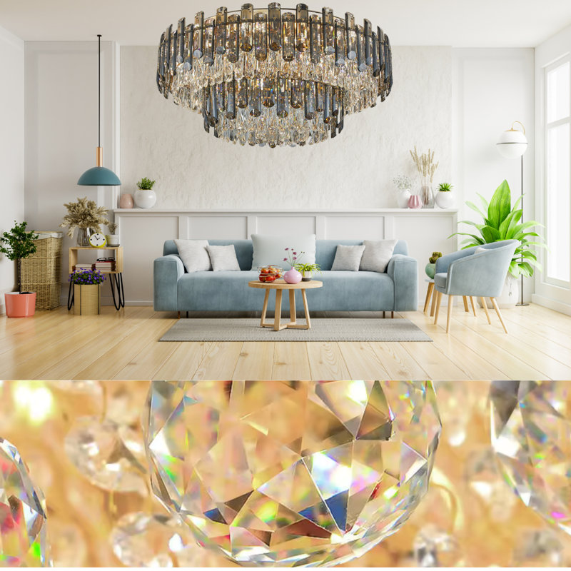 Algut 7 - Light Crystal LED Chandelier, Gold, 27cm H x 50cm W x 50cm D