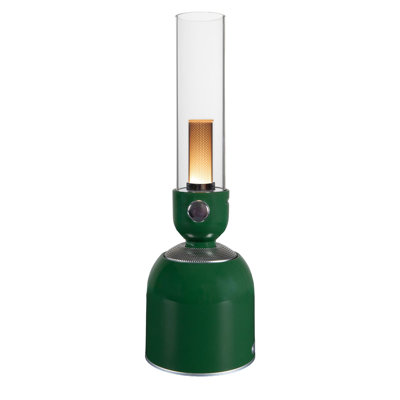 Festive Living Rechargeable 3-in-1 Camping Lantern with Bluetooth Speaker, Dimmable with Tactile Knob, 3 White Tone Options, Classic Style with Rustic Green Finish, Solid Construction, Weighted Base