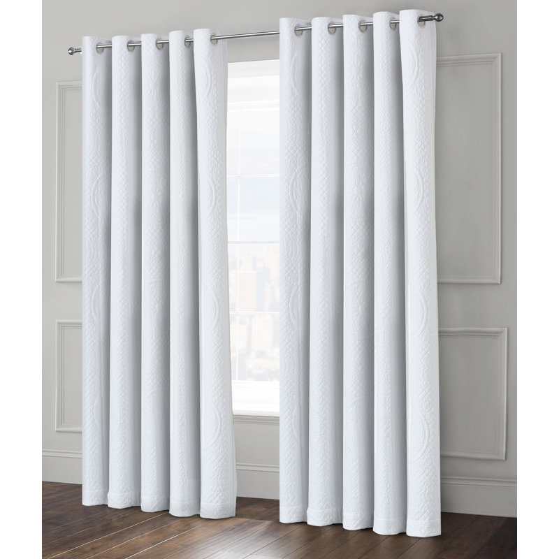 Caldarelli Deluxe Quilted Grandeur Pinsonic Ringtop Curtain, White, Width 66 x Drop 72cm
