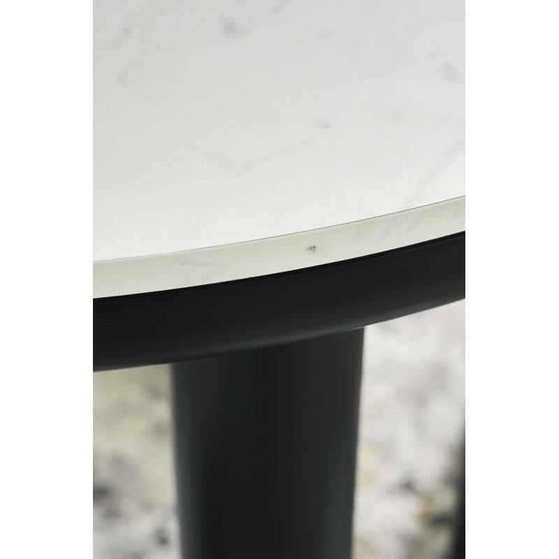 45 Inch Round White Marble Top Dining Table with Black Wood Legs