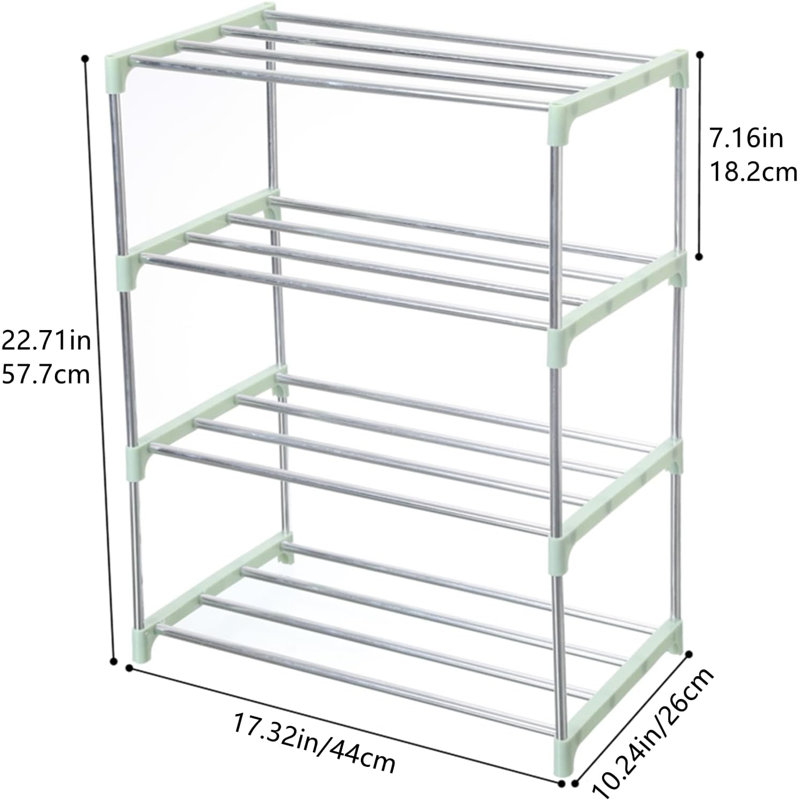 Stackable Small Shoe Rack, Entryway, Hallway And Closet Space Saving Storage And Organization (4-Tier), White/Silver