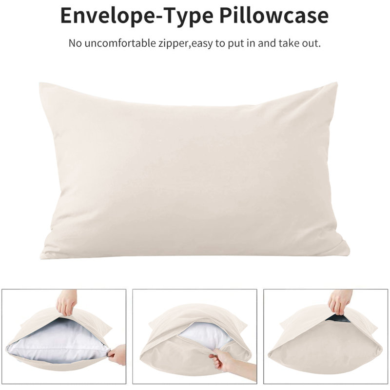 Edyson Microfiber Solid Colour Duvet Cover Set with Pillowcases, Kingsize - 2 Standard Pillowcases, Cream
