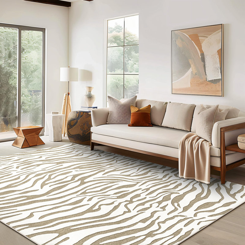 8x10 Area Rug,Soft, Machine Washable, Non Slip, Beige/Cream Abstract