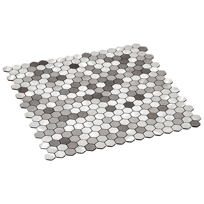 Carrelage mosaïque auto-adhésif en métal 10 po x 10 po, Argent/Gris