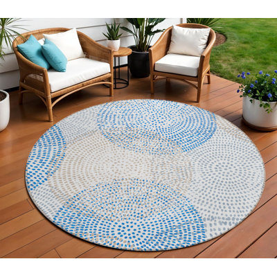Tapis rond lavable à pois 8 po ivoire et taupe ivoire