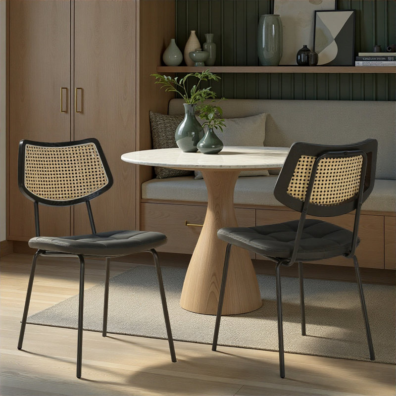 44.6cm H Polyurethane Upholstered Metal Square Back Parsons Chair in BLACK PU