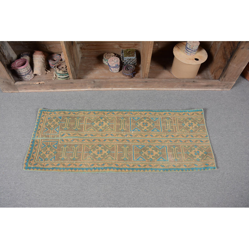Brown Oushak Rug, 1.5x3.9 ft Small Rug, Floor Rug, Vintage Rugs, Turkish Rugs, Flatweave Rug