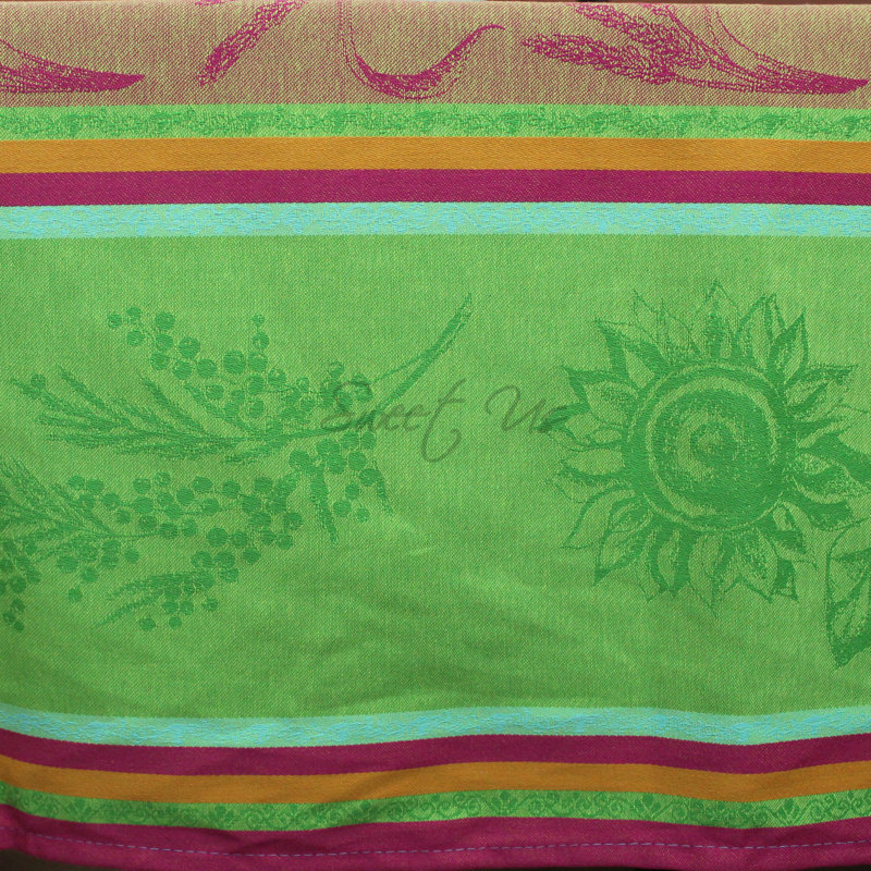Wipeable Stain Resistant Polytetrafluoroethylene Coated Provencal Jacquard Cotton Sunflower Tablecloth Collection, 98" x 62"