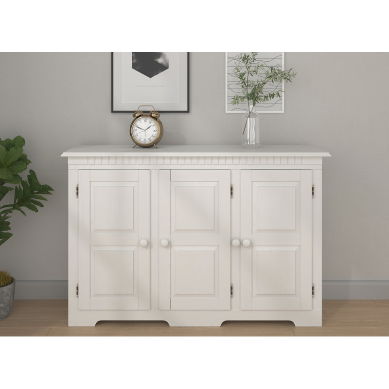 Yassine 121 Cm Wide Pine Solid Wood Sideboard, White