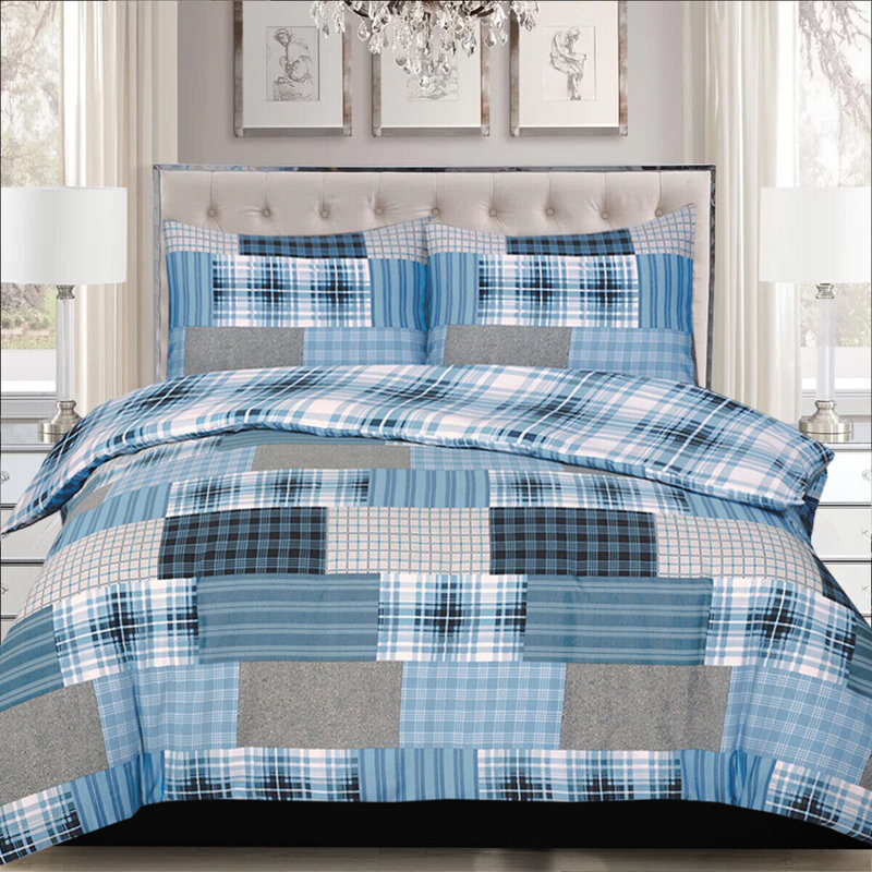 Bedding, Denim Blue, Double Duvet Cover + 2 Standard Pillowcases