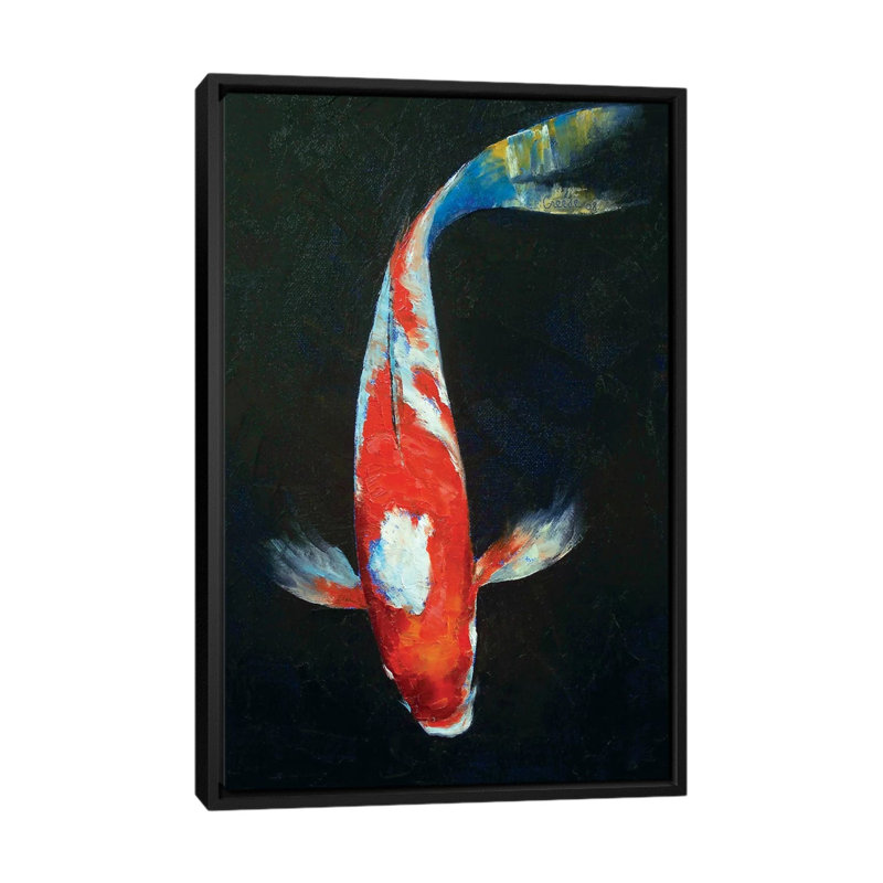 « koi », reproduction d’art sur toile, H 26 po x l 18 po x P 1,5 po, Toile avec cadre noir, Pas de tapis