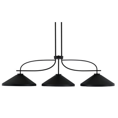 Luminaire pour îlot 3 lumières Cavella au fini noir mat avec abat-jour en métal conique noir mat de 14 po