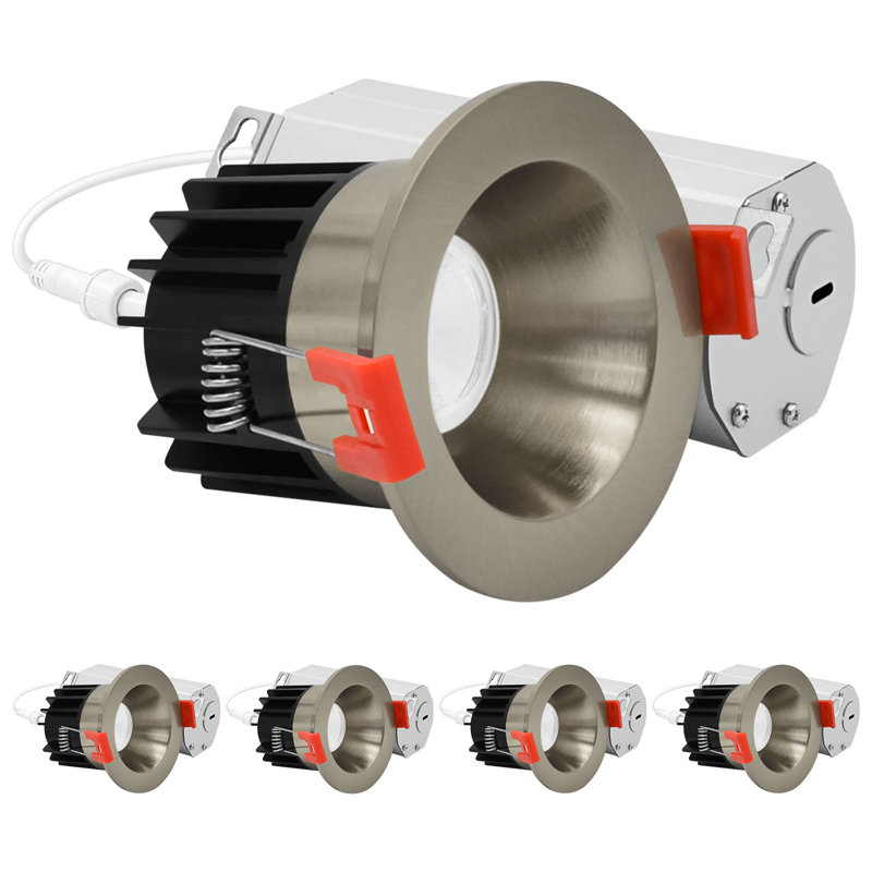 Luxrite 2 po Éclairage DEL sans lumière à DEL régressé avec garniture ronde en nickel brossé interchangeable, 5CCT, CRI90, 8W, 600LM, faisceau 60 °, intensité variable, 120V, ETL, paquet de 4