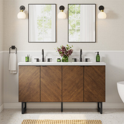  Destin 60-in Brown Undermount Double Sink Bathroom Vanity With White Engineered Stone Top
