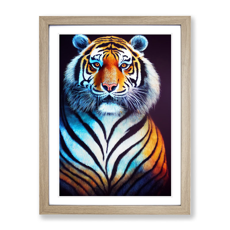 Striking Tiger No.1 1 Piece Single Picture Frame Wall Art, 34cm H x 25cm W x 2cm D, Oak Framed