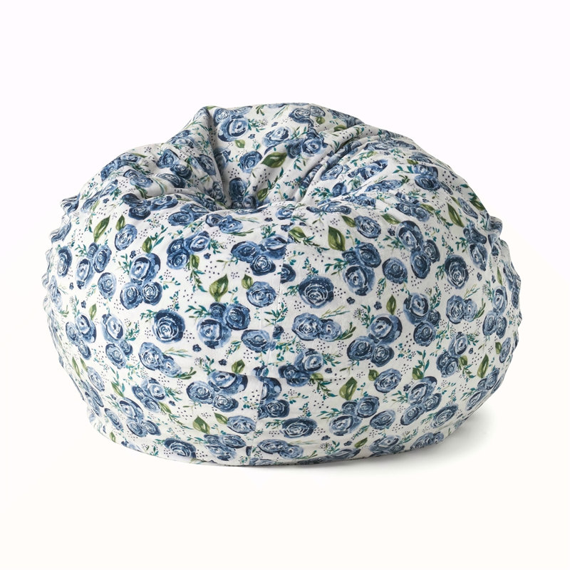 Spring 3 Foot Rounded Bean Bag, Blue Rose Print