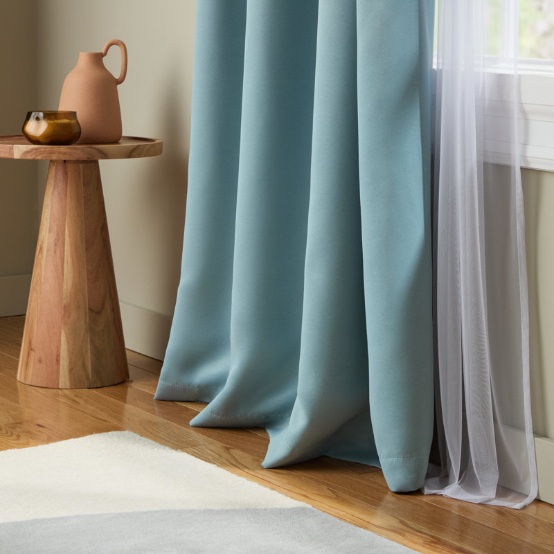  Oslo Double Layer Room Darkening and Sheer Grommet Top Curtains 2-Pack, Light Blue, 52" W x 108" L