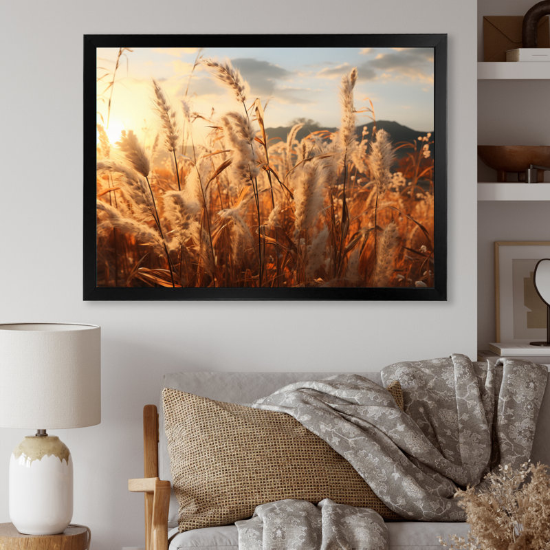 Beige Herbs Field II - Landscapes Canvas Art Print, H 12 po x l 20 po x P 1 po, Cadre photo noir