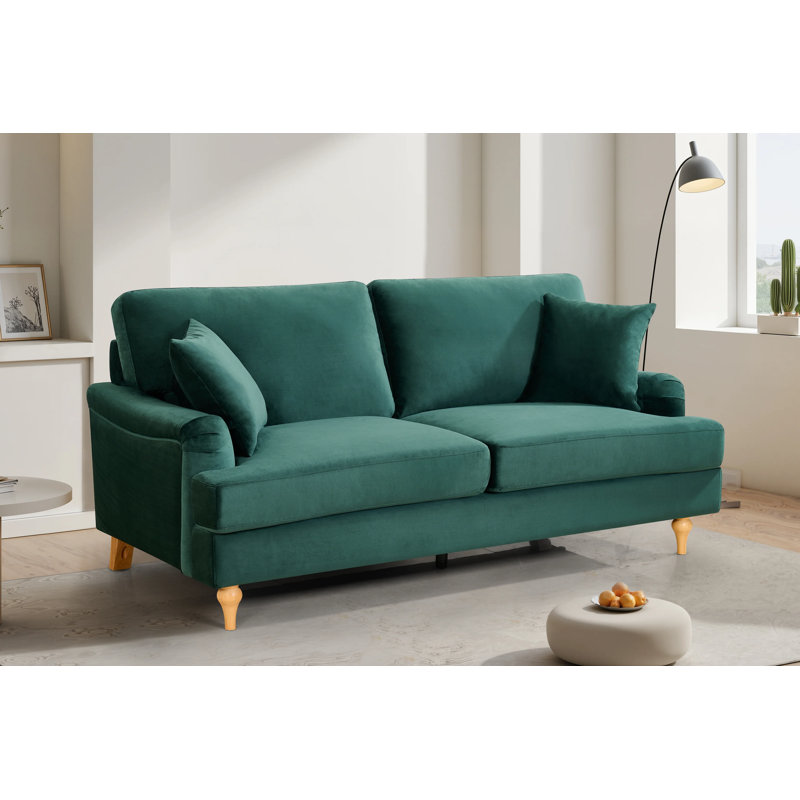 Elmeta 3 Seater Chenille Sofa, Green Velvet, 3