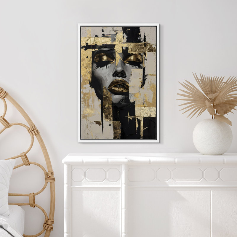 «Elegance Abstract Gold Portrait of Glam», reproduction d'art sur toile encadrée, Cadre blanc, H 36 po x l 24 po
