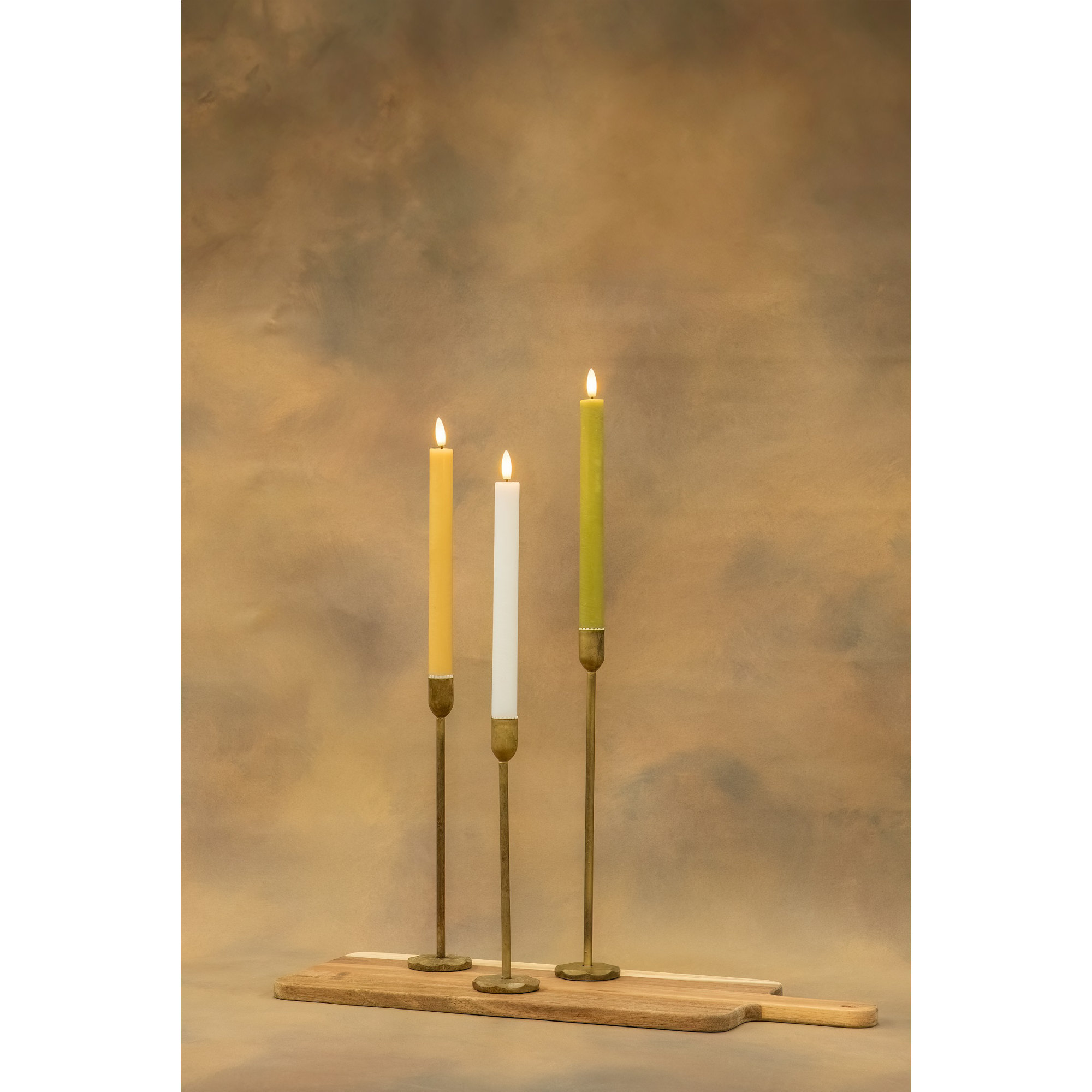 2 Pc Med Flameless Taper Candle, Yellow