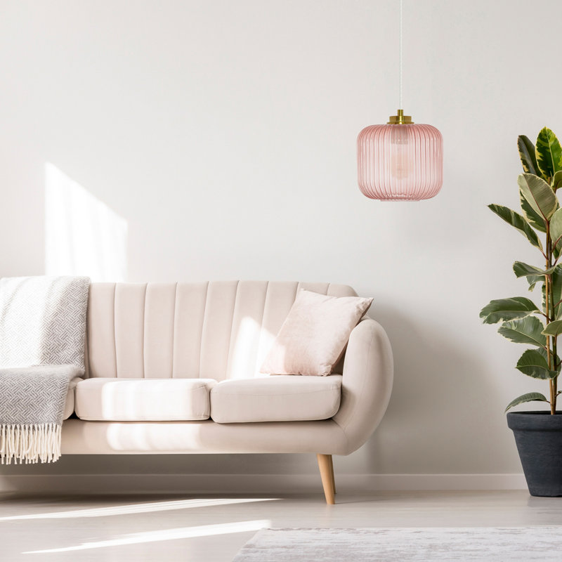 Jacobson 1-Light Ribbed Glass Pendant, Pink