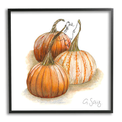 Illustration détaillée de la nature morte à la citrouille d'automne, giclée noire encadrée, art texturé par Ale Saiz Studio