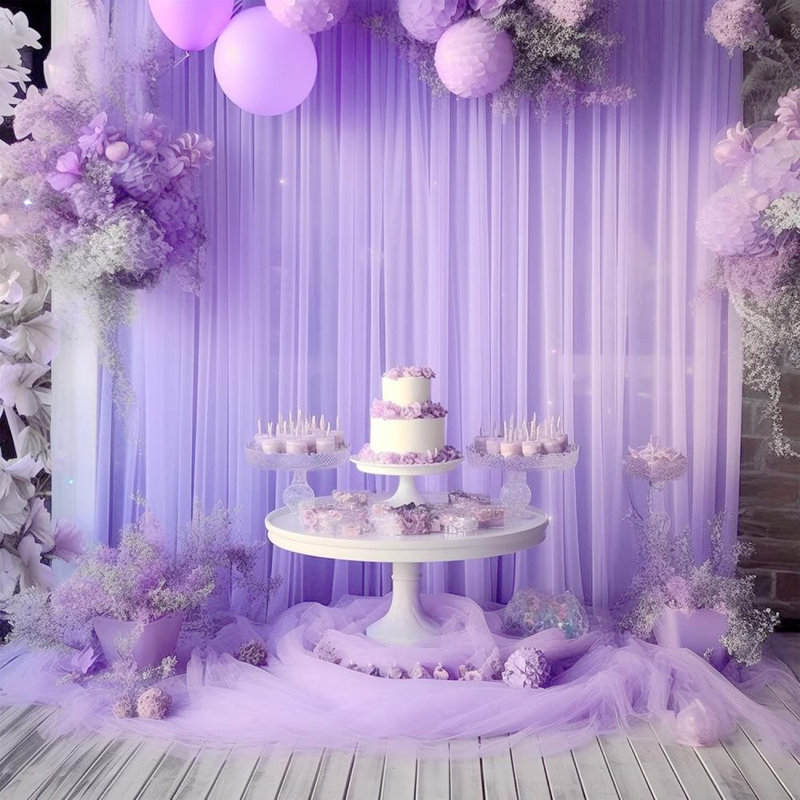 Rideau en toile de fond en tulle 10 pi pour les parites, voilages en tissu pour rideaux en toile de fond pour les décorations de fête de voûte arquée (4 panneaux 5 x 10 pi)