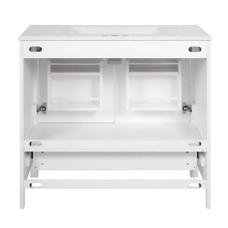 Meuble-lavabo 72 po avec lavabo en céramique et rangement, Blanc