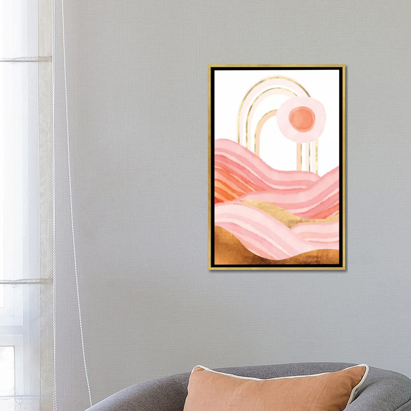 «Late Summer Sunset», reproduction d'impression, H 26 po x l 18 po x 1,5 po, Toile encadrée d'or, Pas de tapis