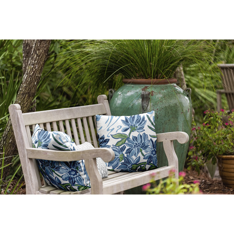 Floral Frolic Floral Outdoor Reversible Throw Pillow, 16" H x 16" W x 3" D, Blue