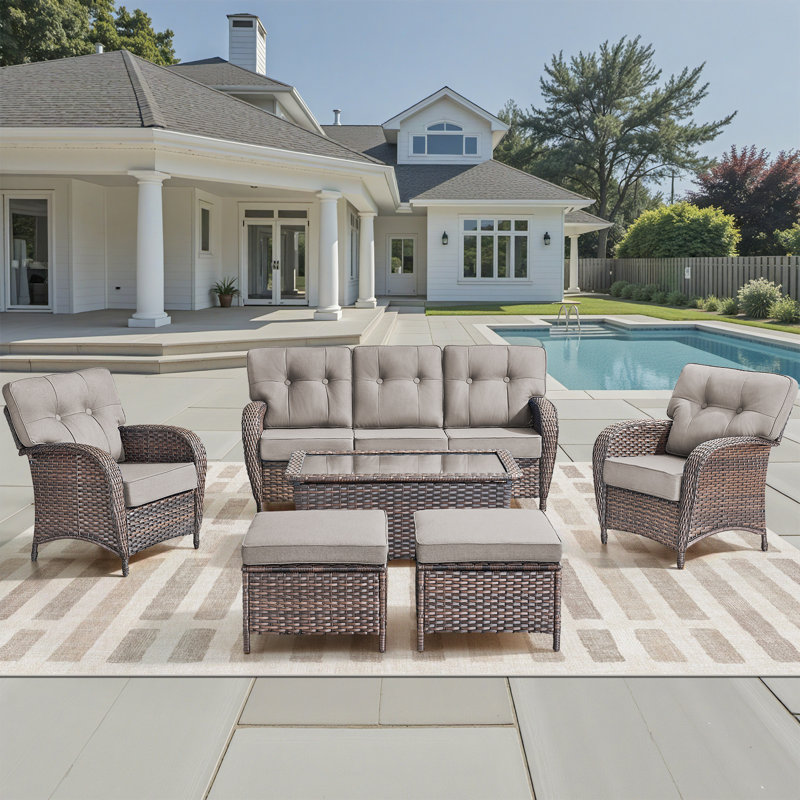 Ensemble de meubles de patio 6 pièces, ensemble de sièges d'extérieur toutes saisons avec fauteuils club et table basse, Gris
