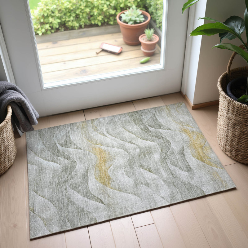 Premium Machine Washable Harjo AMF1619 Waves Rug, Rectangle 1'8" x 2'6"