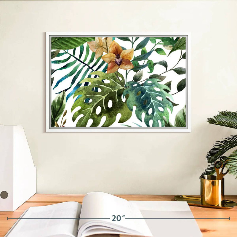 Feuilles de Monstera sauvages, Cadre flottant blanc, 13 po x 9 po