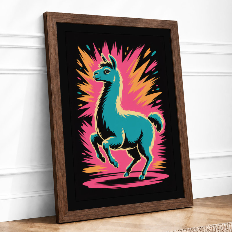 Llama In Starburst Modern - Print, A4 - 29.7 x 21.0 cm, Walnut