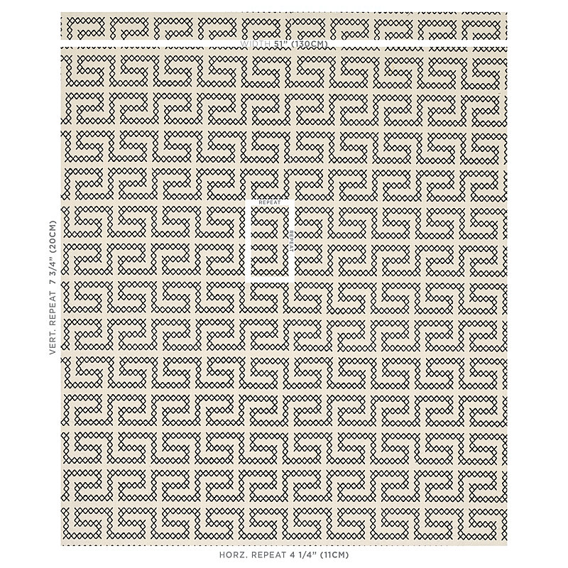 A Maze Embroidery Fabric, Black/Ivory