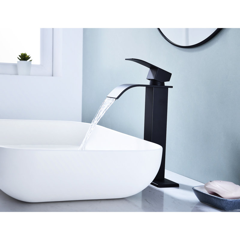 Matte Black Bathroom Sink Faucet With Waterfall Spout, Single Handle Design For Seamless Water Control, Composed Of Stainless Steel Vanity Spout In Black, Built A Fixture