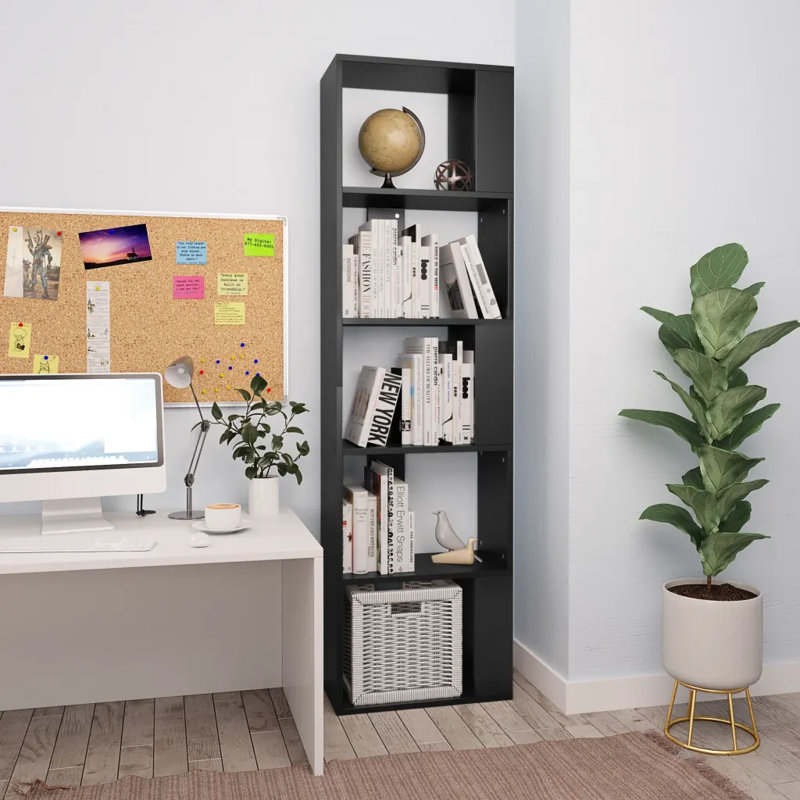 Abderus 159 cm H x 45 cm W Room Divider Bookcase, Black