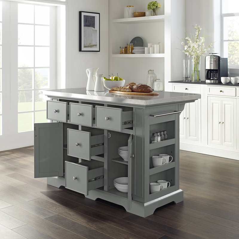 Îlot de cuisine avec support à épices Diamondback, Gris, Acier Inoxydable