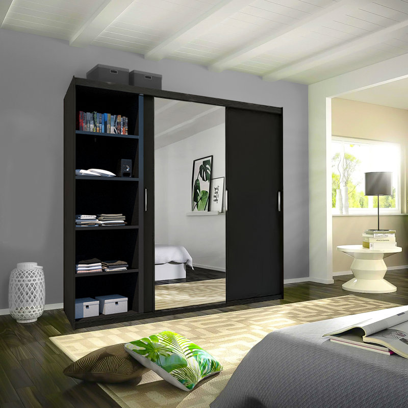 Ludora 3 Door Manufactured Wood Wardrobe, Black