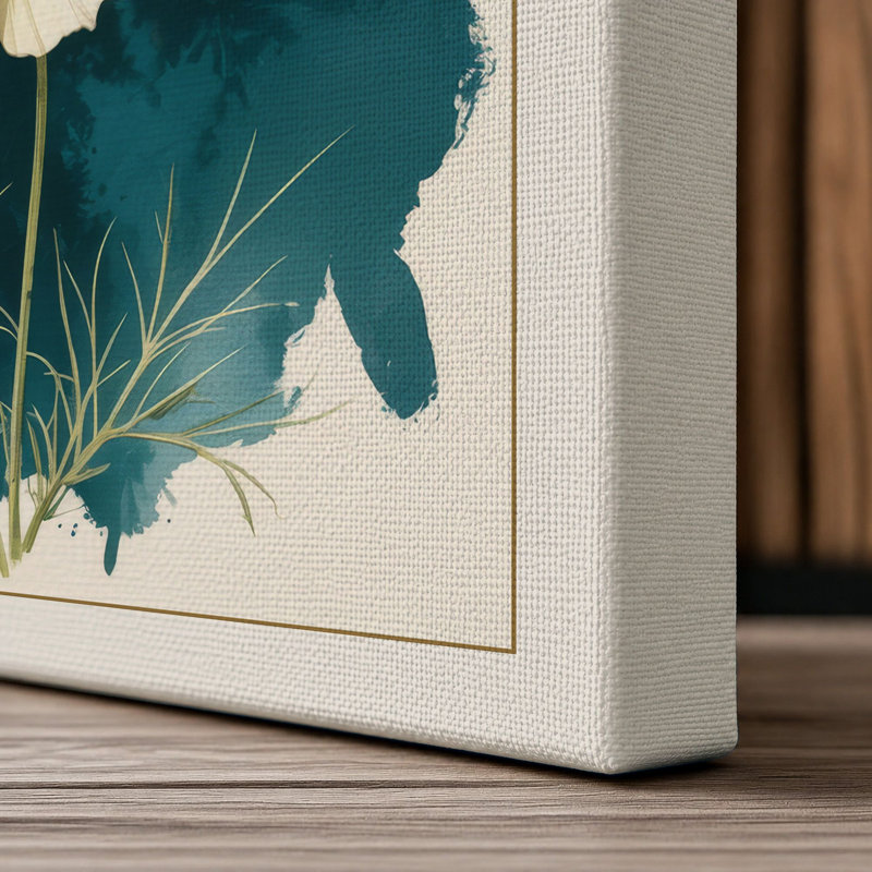Daisy and Castle Spires Botanical 1 Piece Wrapped Canvas Wall Art, 36x24 - 91.4 x 61.0 cm, Cream Border