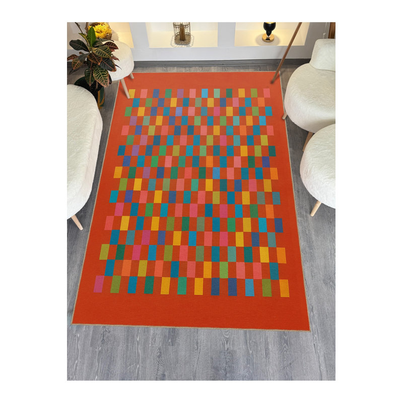 Tapis tissé à carreaux crème Mosso, 6'7" x 9'10"