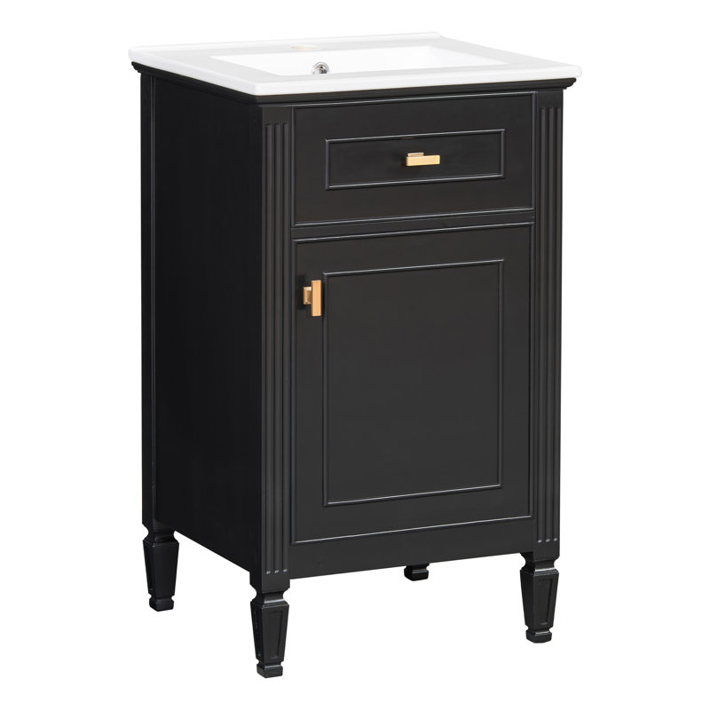 20'' Single Bathroom Vanity With Ceramic Top, Black