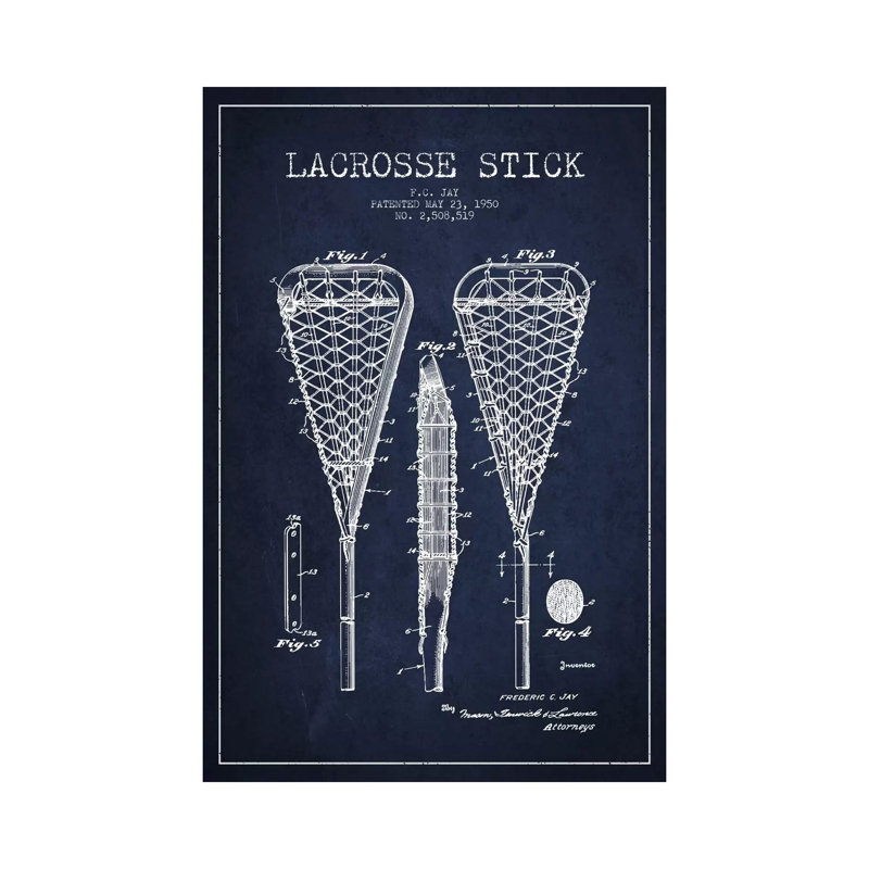 «Lacrosse Stick», bleu marine, brevet bleu, giclée sur toile tendue avec châssis